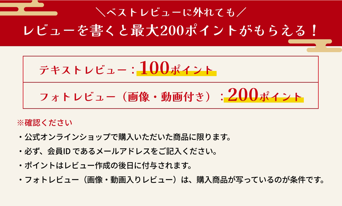 ベストレビューに外れてもレビューを書くと最大200ポイントがもらえる！